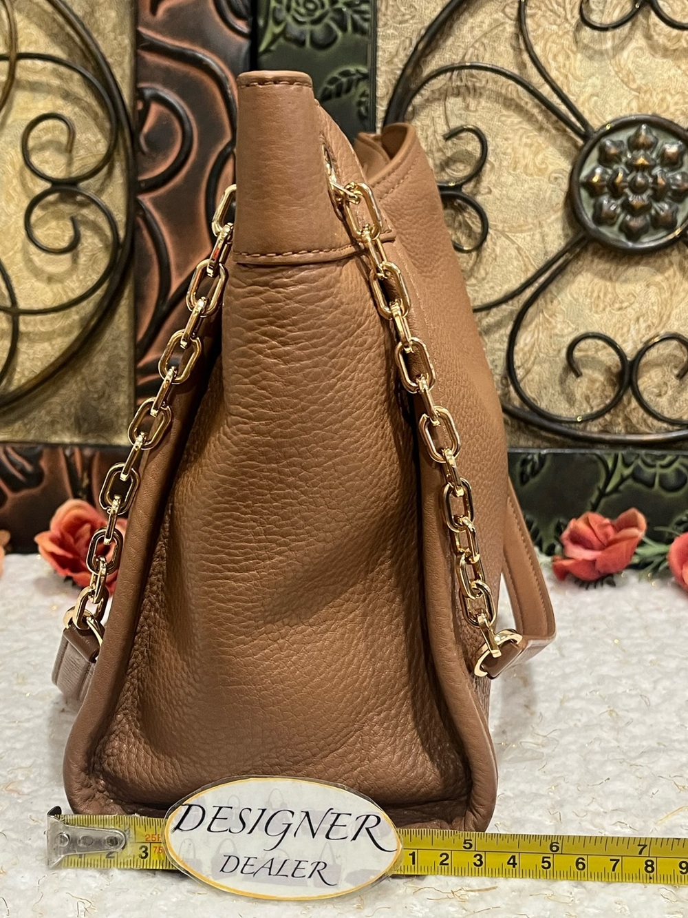TORY BURCH Britten Small Chain Tote Brown VGC! - Picture 7 of 12